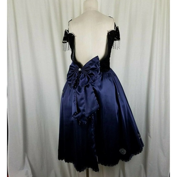 Vintage Navy Blue Velvet Chiffon Jeweled Prom Pageant Dress Junior 2XL Womens XS - Picture 5 of 10